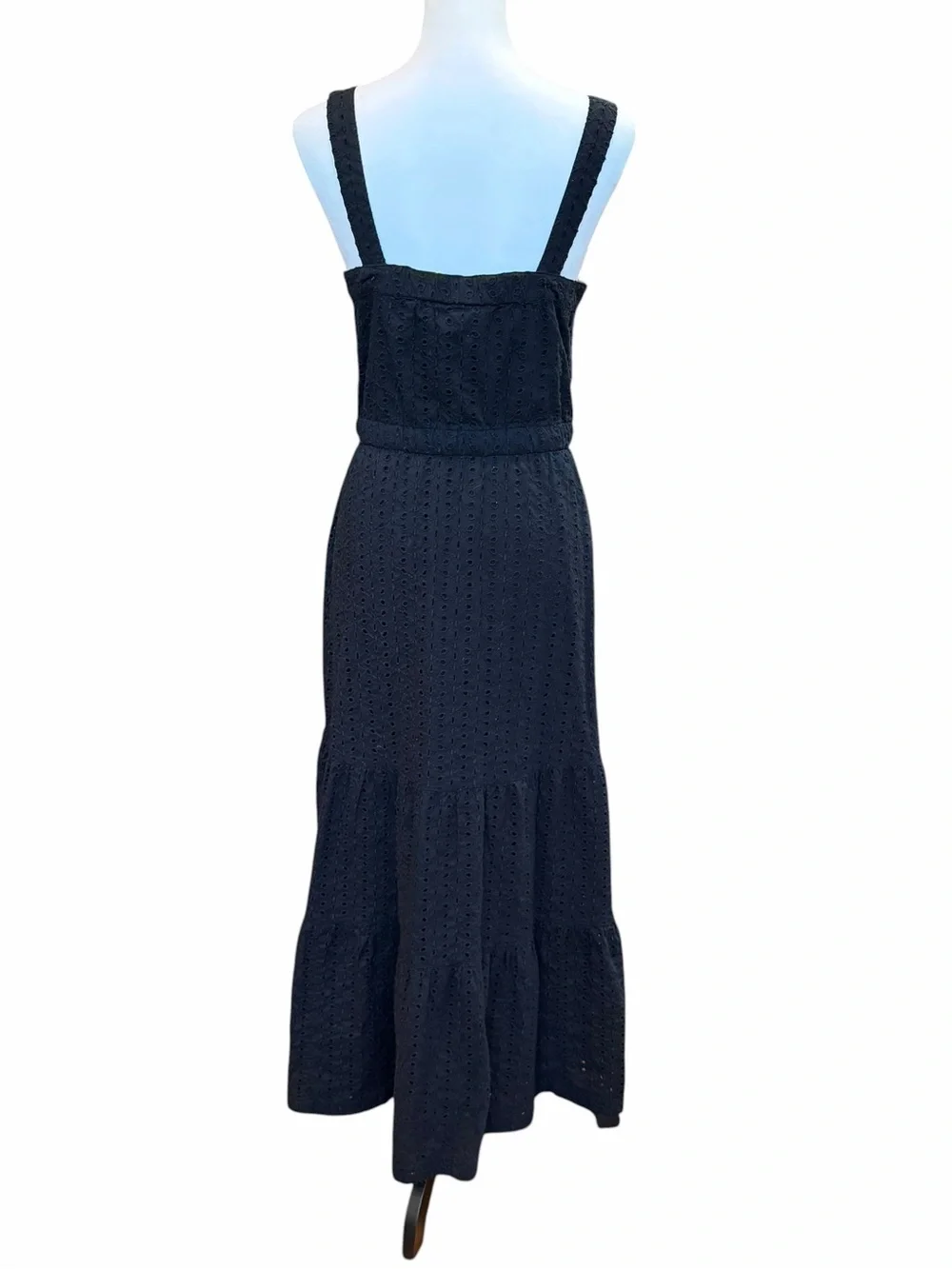 GAP Eyelet Maxi Dress Size 4 Black Apron Sundress Preppy Minimalist Summer